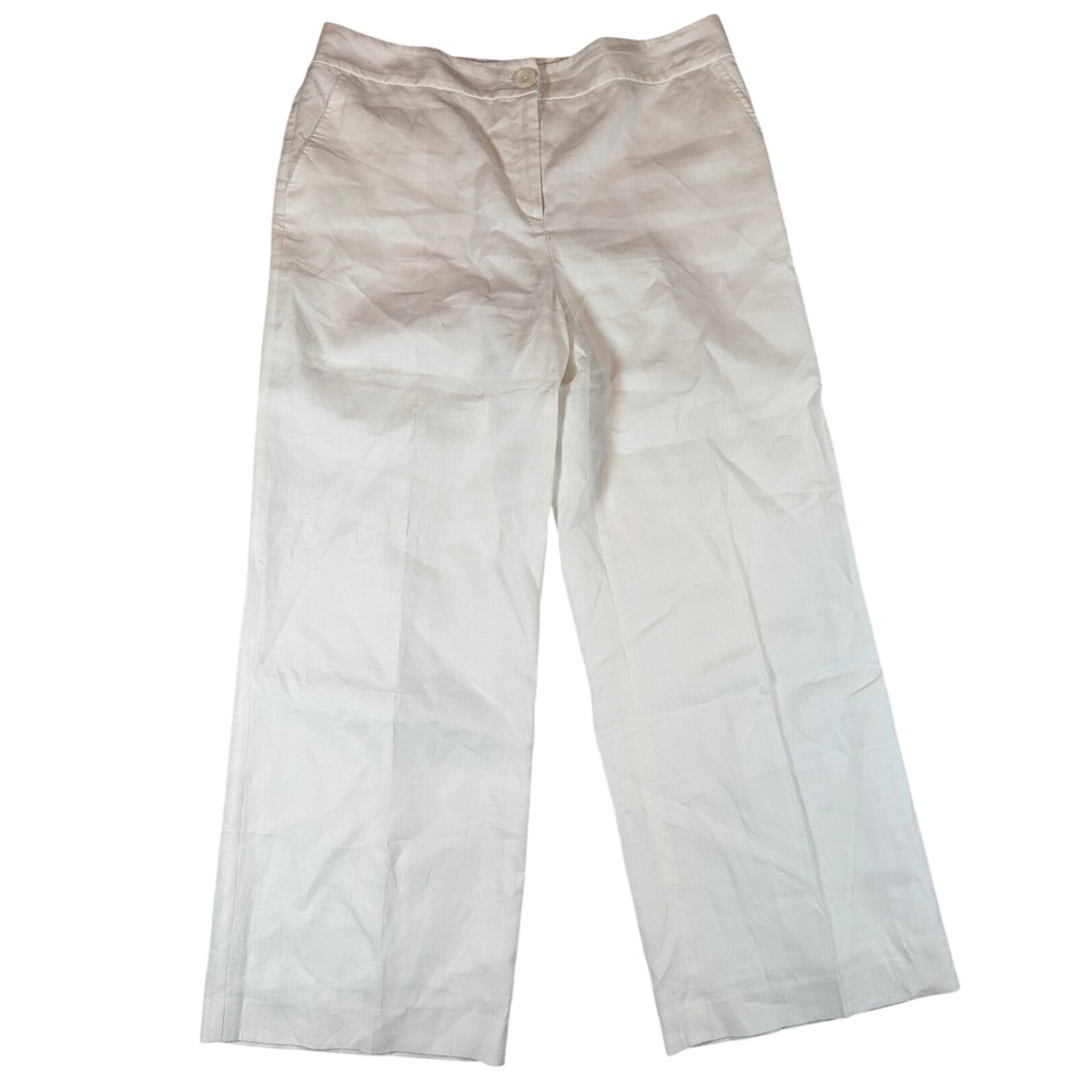 Talbots Womens White 100% Linen Wide Leg Lined Trousers Pants Size 16 VN5750